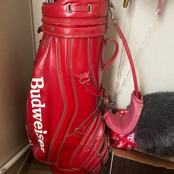 Budweiser Bags Vtg Red Leather Vinyl Bud Budweiser Golf Bag King Of